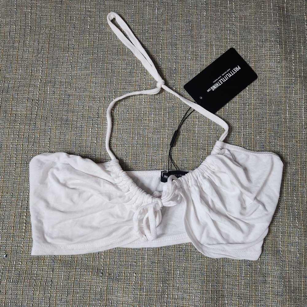 NWT Pretty Little Things Size 4 White Tie Halterneck Crop Top - Picture 6 of 9
